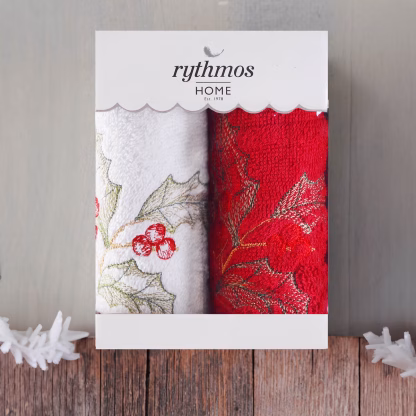 Rythmos Christmas Terry Gift Set (3 Γκι) Προσωπου (50X90) Κοκκινο