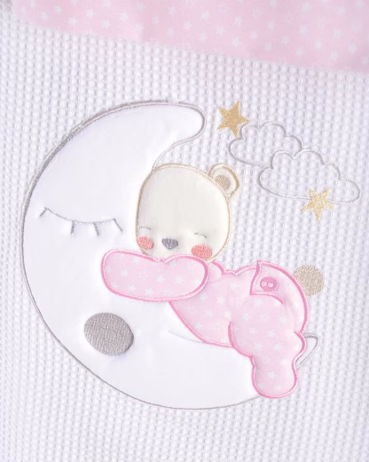 Rythmos Moon Swing Poz - Σετ Σεντονια Βρεφικα Φανελα 3 Τεμ. Με Kenthma 100X160 Ροζ