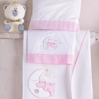 Rythmos Moon Swing Poz - Σετ Σεντονια Βρεφικα Φανελα 3 Τεμ. Με Kenthma 100X160 Ροζ