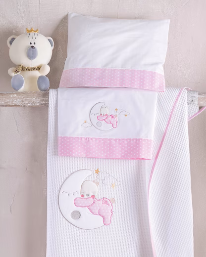 Rythmos Moon Swing Poz - Σετ Σεντονια Βρεφικα Φανελα 3 Τεμ. Με Kenthma 100X160 Ροζ