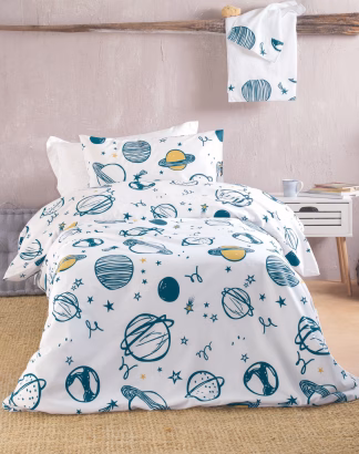 Saturn Λευκο - Σετ Παπλωματοθηκη Παιδικη Ημιδιπλο (160x250)