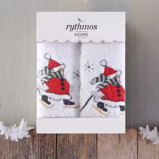 Rythmos Christmas Terry Gift Set (4 Χιονανθρωποσ) Προσωπου (50X90) Λευκο