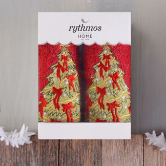 Rythmos Christmas Terry Gift Set (2 Ελατο) Προσωπου (50X90) Λευκο