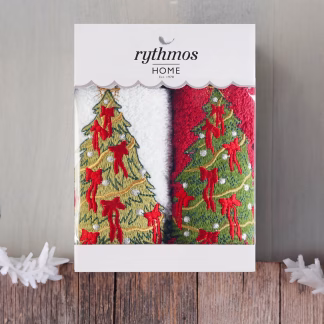 Rythmos Christmas Terry Gift Set (2 Ελατο) Προσωπου (50X90) Λευκο
