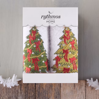 Rythmos Christmas Terry Gift Set (2 Ελατο) Προσωπου (50X90) Λευκο