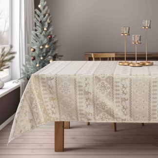 Beauty Home ΤΡΑΠΕΖΟΜΑΝΤΗΛΟ ΖΑΚΑΡ ΠΑΡΑΔΟΣΙΑΚΟ ΜΕ ΧΡΥΣΑ ΧΡΙΣΤ. ΣΧΕΔΙΑ   135 x 135 cm