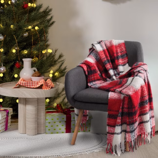 Κουβερτα Καναπε Faux Mohair 1379 Black, Red