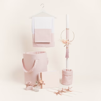 Σετ Βαπτισης Στεφανι Ροζ-χρυσο Με Αποξηραμενα