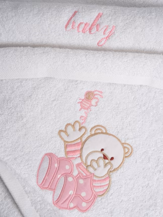 Σετ πετσέτες κεντητές Bear 04 White/Pink