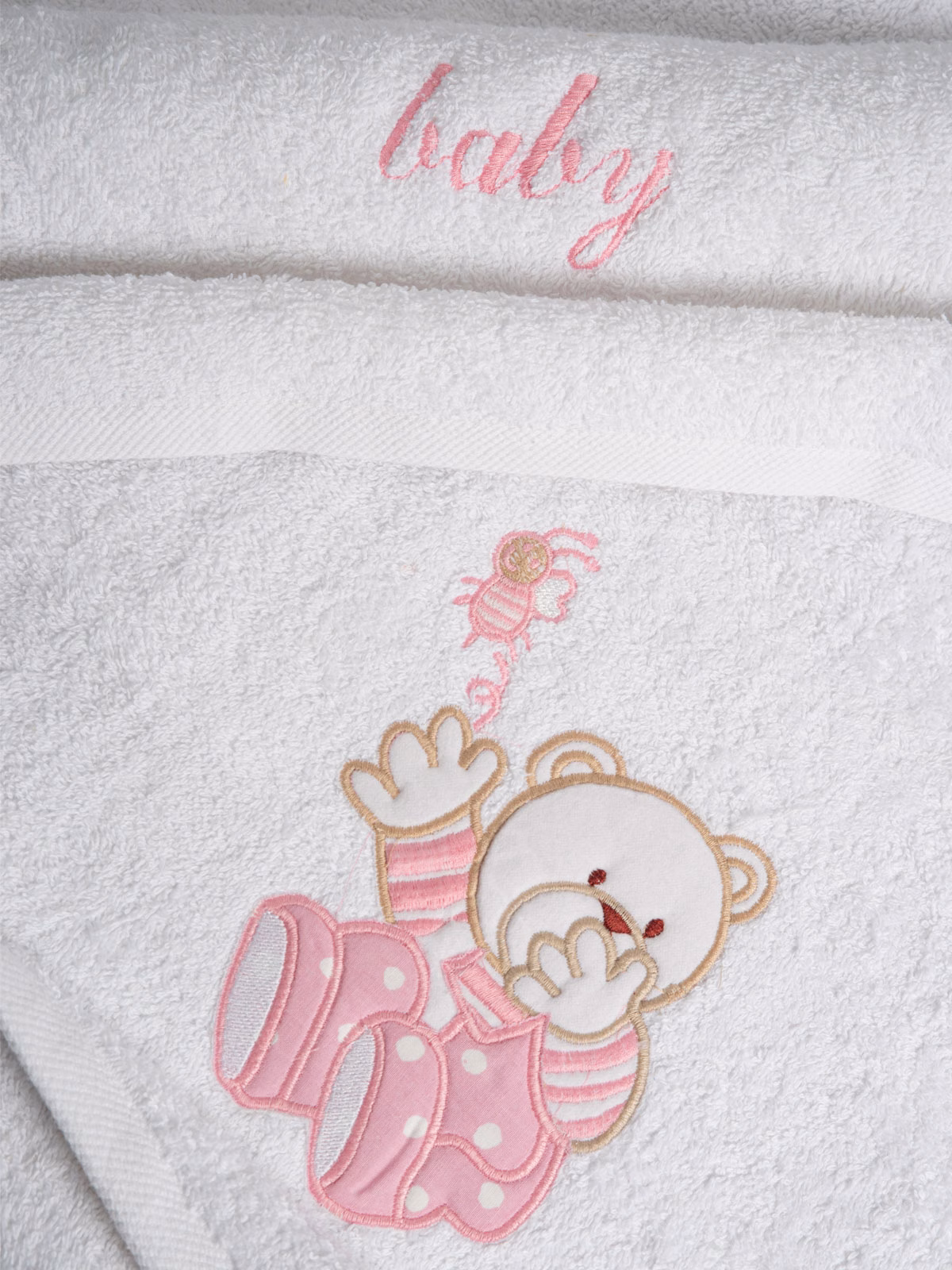 Σετ πετσέτες κεντητές Bear 04 White/Pink Σετ πετσέτες κεντητές Bear 04 White/Pink