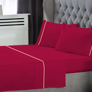 Σετ Σεντόνια LeBlanc Μονόχρωμα με Φυτίλι Polycotton 50/50 TC144 Cherry Υπέρδιπλα με λάστιχο 160x200+35