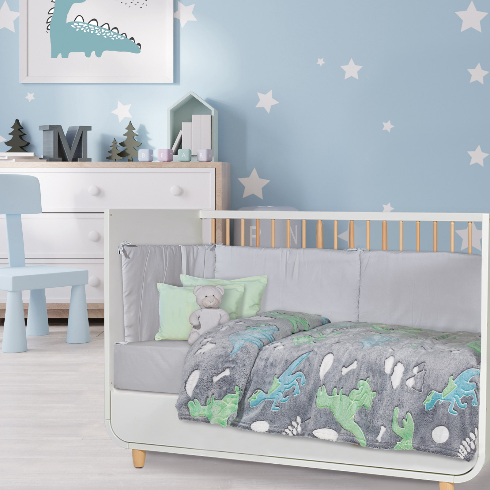 Κουβερτα Fleece Κουνιας Relax 4865 Γκρι, Μπλε, Πρασινο Κουβερτα Fleece Κουνιας Relax 4865 Γκρι, Μπλε, Πρασινο