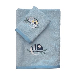 Σετ Πετσετες 2 Τεμαχιων Κεντητες Fun 4935 Blue