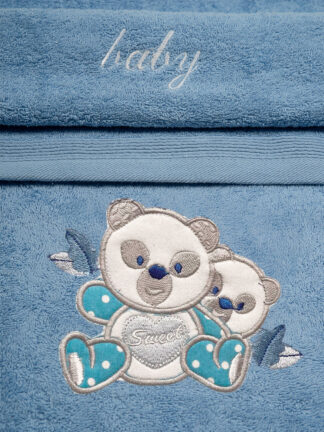 Σετ Πετσέτες Κεντητές Panda 02 Blue/Blue Σετ Πετσέτες Κεντητές Panda 02 Blue/Blue