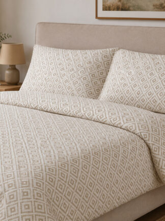 Σετ Σεντόνια Menta Εμπριμέ 640 Beige Μονό με λάστιχο (100x200+30)