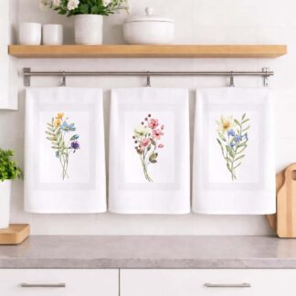 Ποτηρόπανα Κουζίνας Flowers Σετ 3τμχ Ποτηρόπανα Κουζίνας Flowers Σετ 3τμχ