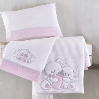 Κουβέρτα Πικέ Cuddles Ροζ Με Κέντημα 120×150