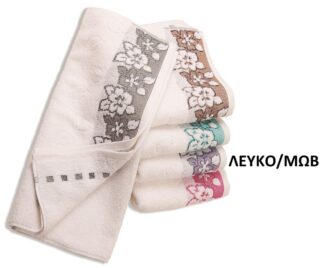 Πετσέτα Ζακάρ Zero Twist Ερατώ 70×140 Λευκό / Μωβ