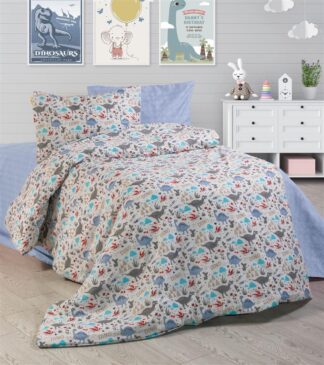 Σεντόνια Εμπριμέ Σετ 3 τεμ Kids Dino 309 160×240 Λευκό / Μπλε