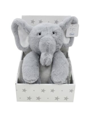 Λούτρινο Ζωάκι Σετ 2 τεμ. Bebe Elephant 03 Ύψος 25 εκ. & Κουβέρτα Coral Fleece 75×90 Γκρι