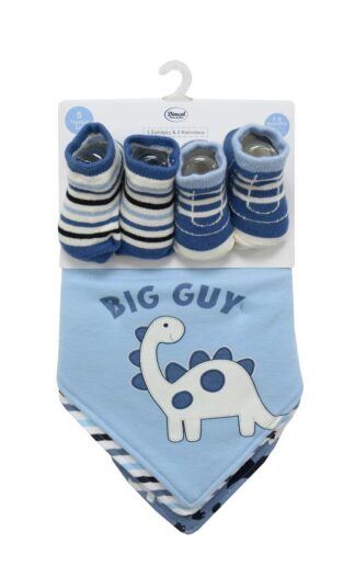 Σαλιάρα Μπαντάνα Interlock & Επένδυση Terry Με Κουμπία Bebe Σετ 5 τεμ. Dinosaur 24 20×42.5 Σιέλ