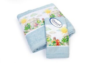 Πετσέτα Σετ 2 τεμ Με Ψηφιακή Εκτύπωση Bebe Dinosaurs 310 30×50,70×140 Σιέλ