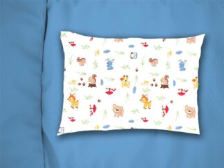 Μαξιλαροθήκη Εμπριμέ Kids Forest Animals 070 50×70 Λευκό / Σιέλ Φανέλα