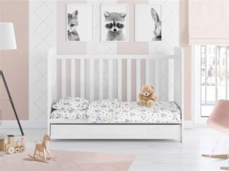 Πάπλωμα Εμπριμέ Bebe Elephant 074 120×160 Λευκό / Σιέλ Φανέλα