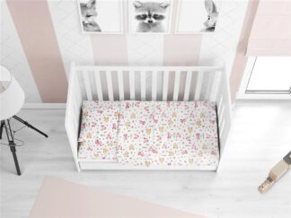 Σεντόνια Εμπριμέ Σετ 3 τεμ Bebe Elephant 072 120×160 Λευκό / Ροζ Φανέλα