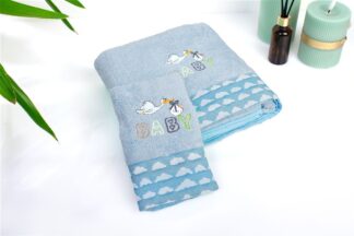 Πετσέτα Με Κέντημα Σετ 2 τεμ Bebe Stork 191 30×50,70×140 Σιέλ