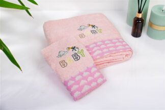 Πετσέτα Με Κέντημα Σετ 2 τεμ Bebe Stork 192 30×50,70×140 Ροζ Πετσέτα Με Κέντημα Σετ 2 τεμ Bebe Stork 192 30×50,70×140 Ροζ