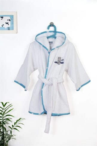 Μπουρνούζι Με Κέντημα Kids Aviator 184 Νο 4 Λευκό / Σιέλ Μπουρνούζι Με Κέντημα Kids Aviator 184 Νο 4 Λευκό / Σιέλ