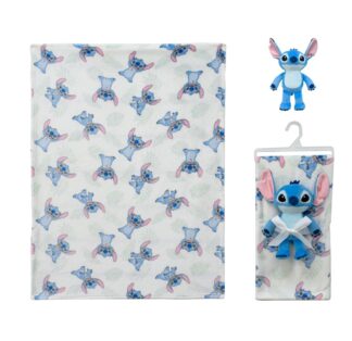 Λούτρινο Disney Home Σετ 2 τεμ. Bebe Stitch 28 Ύψος 25 εκ. & Κουβέρτα Coral Fleece 75×100 Λευκό / Μπλε