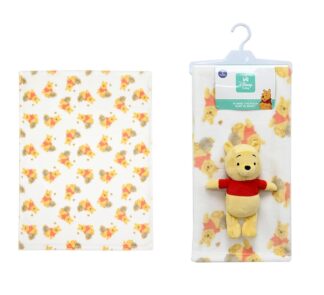 Λούτρινο Disney Home Σετ 2 τεμ. Bebe Winnie 32 Ύψος 25 εκ. & Κουβέρτα Coral Fleece 75×100 Λευκό / Κίτρινο