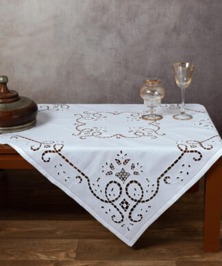 Χειροποίητο κοφτό τραπεζοκαρέ 09 (140cm x 140cm) λευκό Χειροποίητο κοφτό τραπεζοκαρέ 09 (140cm x 140cm) λευκό