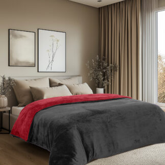 Παπλωματοθήκη Υπέρδιπλη Διπλής Όψεως 11602 Jacquard Fleece 700gsm Fiesta Plus 220×240 Μαύρο/Κόκκινο