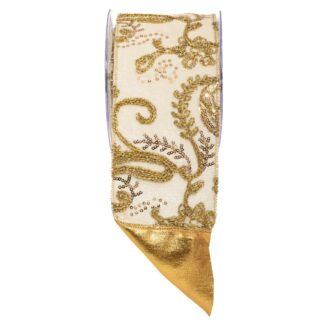Κορδέλα Embroidery Burgundy Bagging Loneta Foil 10cm×4.5m Εκρού-Χρυσό Κορδέλα Embroidery Burgundy Bagging Loneta Foil 10cm×4.5m Εκρού-Χρυσό