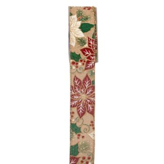 Κορδέλα 4,3cm×9m Poinsettia With Glitter Φυσικό Κορδέλα 4,3cm×9m Poinsettia With Glitter Φυσικό