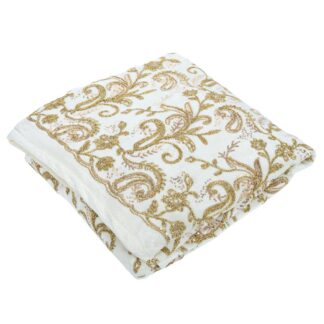 Ύφασμα Embroidery Βελούδο 150cm×3m Με Τελείωμα Εκρού-Χρυσό Ύφασμα Embroidery Βελούδο 150cm×3m Με Τελείωμα Εκρού-Χρυσό