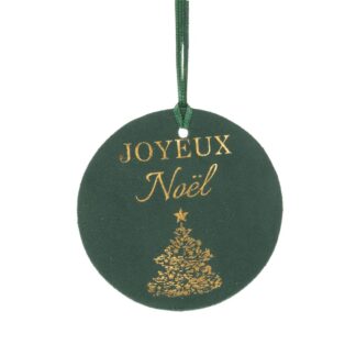 Σετ 6 Βελούδινη Ετικέτα Joyeux Noel Φ10εκ. Σκούρο Πράσινο