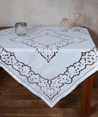 Χειροποίητο κοφτό τραπεζομάντηλο (140cm x 140cm) 412 λευκό Χειροποίητο κοφτό τραπεζομάντηλο (140cm x 140cm) 412 λευκό