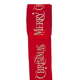 Κορδέλα Βελουδ. Κόκκινο-Χρυσό 8cm×9 Lux Merry Christmas