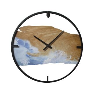 Σιδερένιο Ρολόι Τοίχου Με Τύπωμα Σε Ξύλο Waves 55×55×4εκ