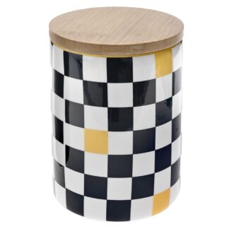 Καρώ Άσπρο Μαύρο Δοχείο Με Bamboo Καπάκι 10×10×14εκ 600ml (2 τμχ) Καρώ Άσπρο Μαύρο Δοχείο Με Bamboo Καπάκι 10×10×14εκ 600ml (2 τμχ)