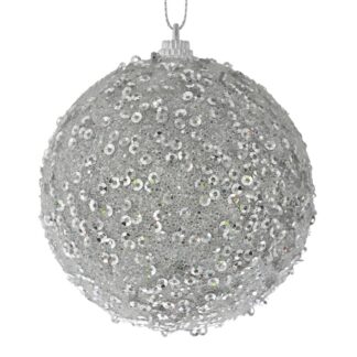 Ασημί Glitter Μπάλα 8εκ Σετ 6