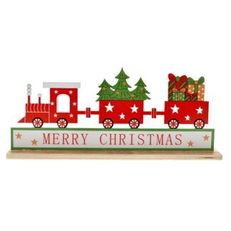 Ξύλινο Τραίνο Merry Christmas Σε Ξύλινη Βάση 18.5×4×8εκ
