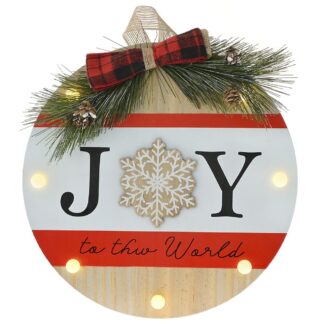 Ξύλινη Στρογγυλή Κρεμαστή Πινακίδα Joy Με Φως 29×4×29εκ Μπαταρίας Ξύλινη Στρογγυλή Κρεμαστή Πινακίδα Joy Με Φως 29×4×29εκ Μπαταρίας