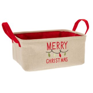 Εκρού Υφασμάτινο Καλάθι 33×26×14εκ Merry Chistmas Εκρού Υφασμάτινο Καλάθι 33×26×14εκ Merry Chistmas