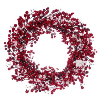 Στεφάνι Με Κόκκινα Berries Και Χιονι 55εκ