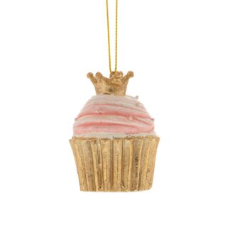 Ροζ Χρυσό Πολυρεζίν Cupcake Κρεμαστό Στολίδι 4.5×4.5×6.5εκ